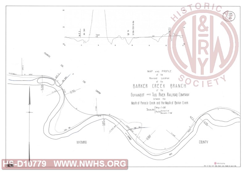 Map and Profile of the Revised Location of the Barker Creek Branch of the Guyandot and Tug River Railroad Company between the Mouth of Pinnacle Creek and the Mouth of Barker Creek