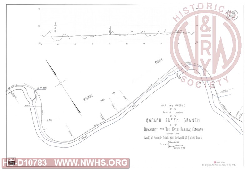 Map and Profile of the Revised Location of the Barker Creek Branch of the Guyandot and Tug River Railroad Company between the Mouth of Pinnacle Creek and the Mouth of Barker Creek