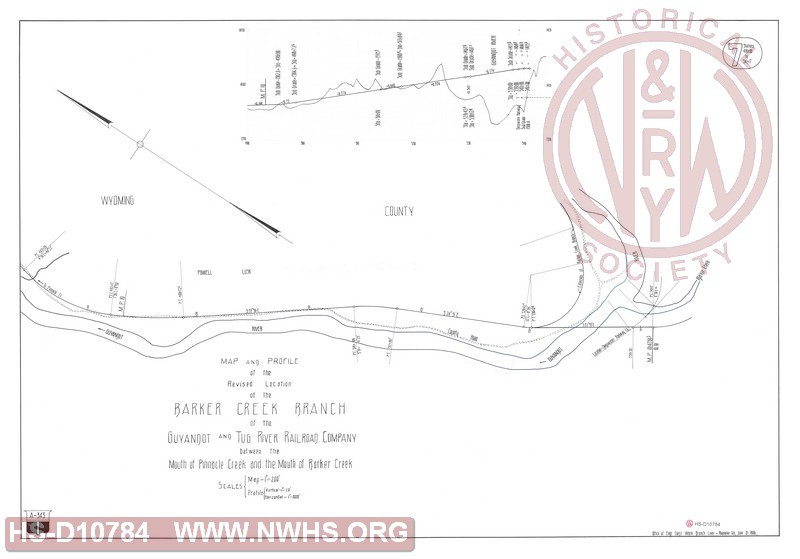 Map and Profile of the Revised Location of the Barker Creek Branch of the Guyandot and Tug River Railroad Company between the Mouth of Pinnacle Creek and the Mouth of Barker Creek