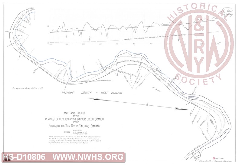 Map and Profile of the Revised Extension of the Barker Creek Branch of the Guyandot and Tug River Railroad Company