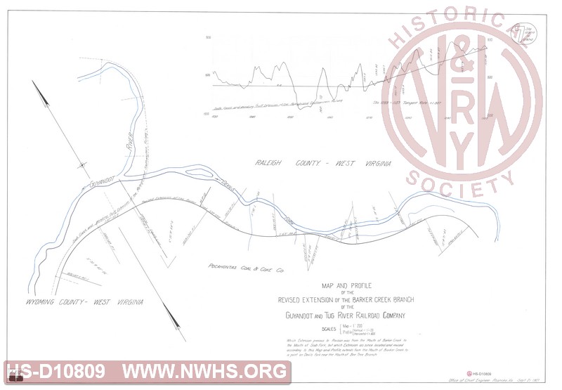 Map and Profile of the Revised Extension of the Barker Creek Branch of the Guyandot and Tug River Railroad Company