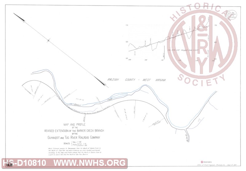 Map and Profile of the Revised Extension of the Barker Creek Branch of the Guyandot and Tug River Railroad Company