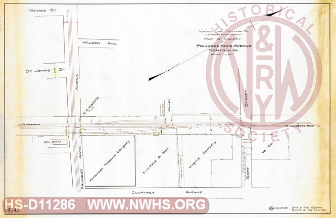 N&W Ry, Lamberts Point Branch, Map of Vicinity of Princess Anne Avenue, Norfolk VA