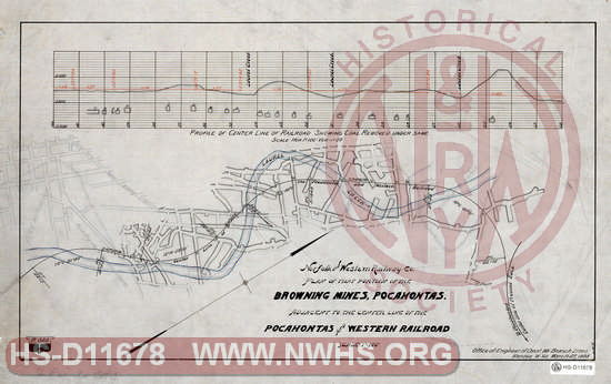 N&W Ry Co. Plan of that portion of Browning Mines, Pocahontas, adjacent of the center line of the Pocahontas & Western Railroad