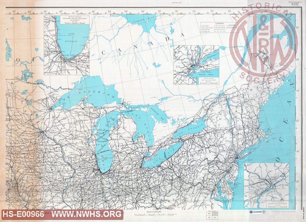 Railroad Map North East Section of USA, U. S. Army Corps of Engineers Revised April 1957