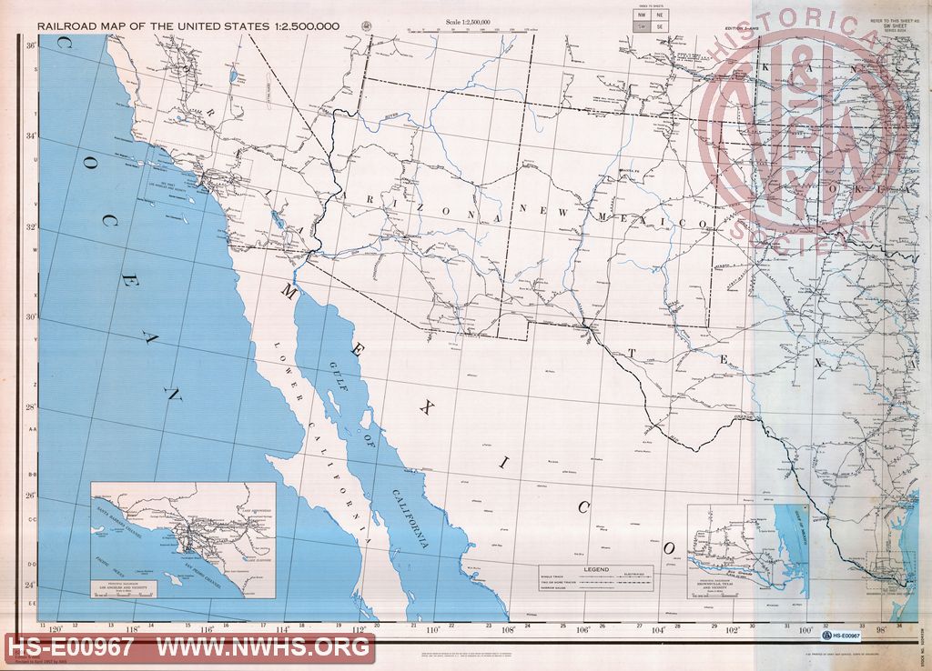 Railroad Map South West Section of USA, U. S. Army Corps of Engineers Revised April 1957