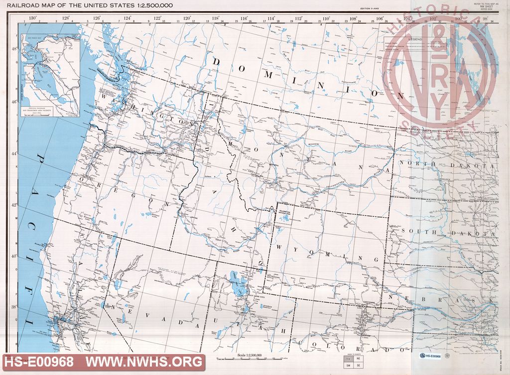 Railroad Map North West Section of USA, U. S. Army Corps of Engineers Revised April 1957