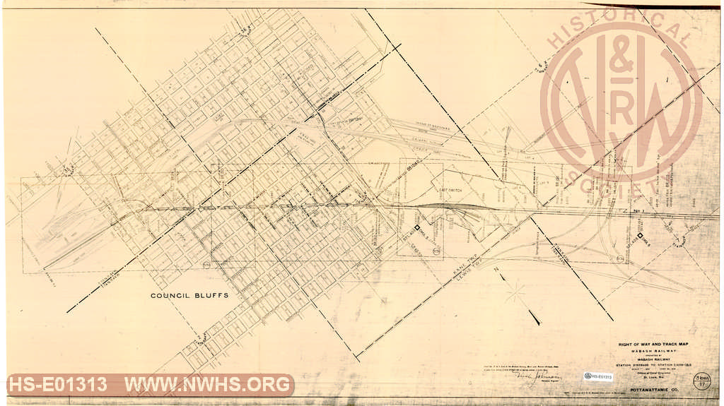 Wabash Railway, Right of Way and Track Map, Station 21555+00 to Station 21698+18 (Council Bluffs)