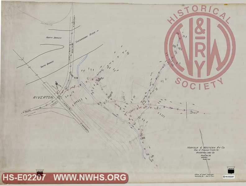 N&W Rwy, Shenadoah Division, Map of Proposed Tracks for Riverton Lime Co., Riverton VA