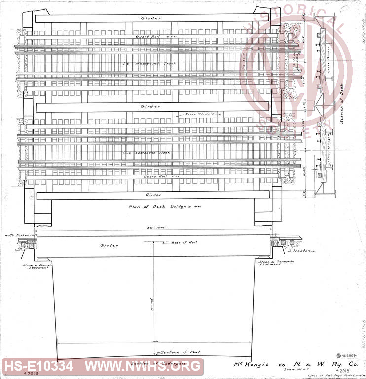 Plan of double track deck girder Bridge #1048 over highway underpass