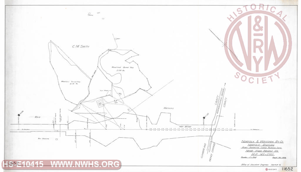 Plat Showing Land Burned Over Near High Bridge, VA