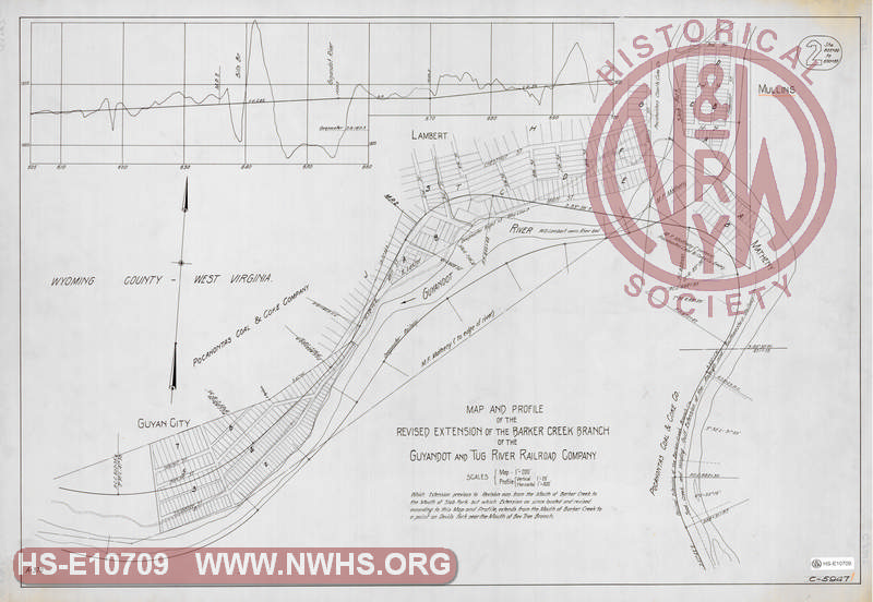 Map and Profile of the Revised Extension of the Barker Creek Branch of the Guyandot and Tug River Railroad Company