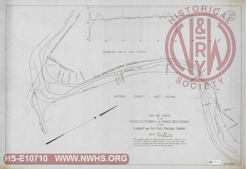 Map and Profile of the Revised Extension of the Barker Creek Branch of the Guyandot and Tug River Railroad Company