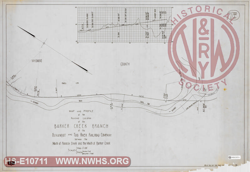 Map and Profile of the Revised Extension of the Barker Creek Branch of the Guyandot and Tug River Railroad Company between the Mouth of Pinnacle Creek and the Mouth of Barker Creek