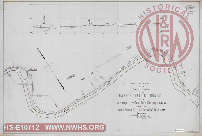 Map and Profile of the Revised Extension of the Barker Creek Branch of the Guyandot and Tug River Railroad Company between the Mouth of Pinnacle Creek and the Mouth of Barker Creek