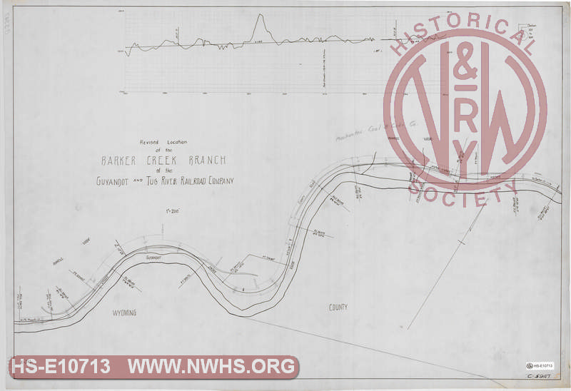 Map and Profile of the Revised Extension of the Barker Creek Branch of the Guyandot and Tug River Railroad Company between the Mouth of Pinnacle Creek and the Mouth of Barker Creek