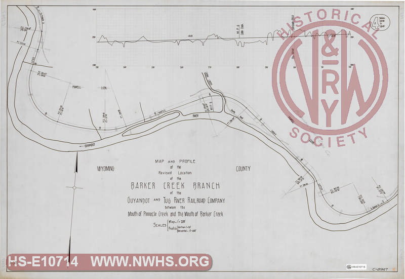 Map and Profile of the Revised Extension of the Barker Creek Branch of the Guyandot and Tug River Railroad Company between the Mouth of Pinnacle Creek and the Mouth of Barker Creek