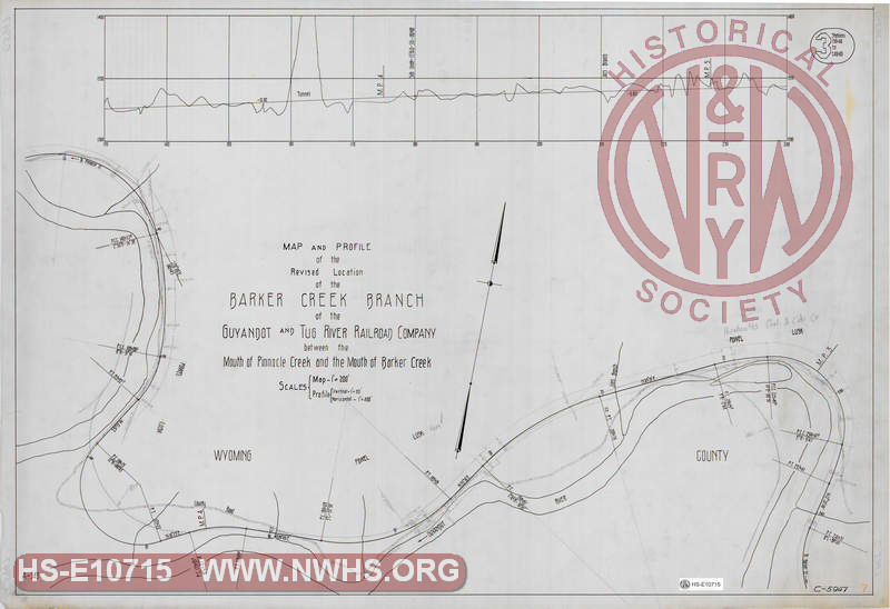 Map and Profile of the Revised Extension of the Barker Creek Branch of the Guyandot and Tug River Railroad Company between the Mouth of Pinnacle Creek and the Mouth of Barker Creek