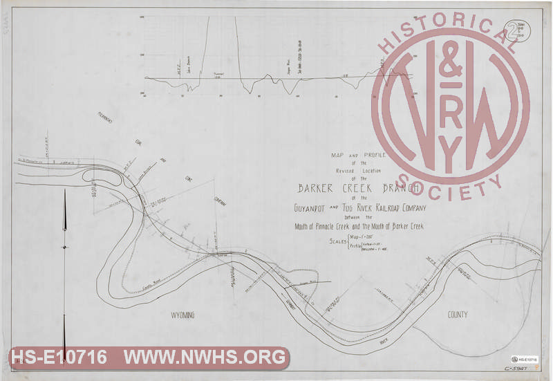 Map and Profile of the Revised Extension of the Barker Creek Branch of the Guyandot and Tug River Railroad Company between the Mouth of Pinnacle Creek and the Mouth of Barker Creek