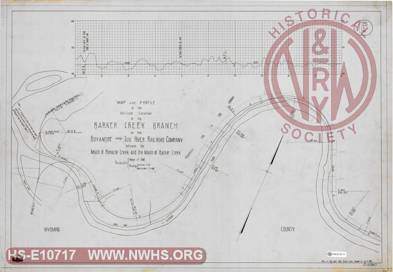 Map and Profile of the Revised Extension of the Barker Creek Branch of the Guyandot and Tug River Railroad Company between the Mouth of Pinnacle Creek and the Mouth of Barker Creek