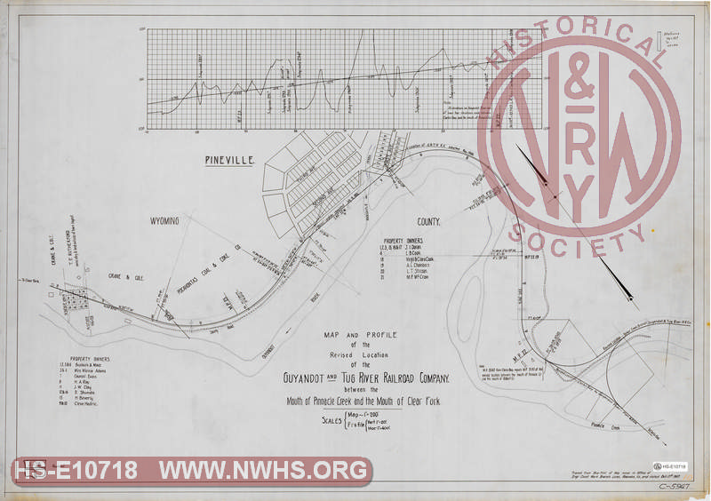 Map and Profile of the Revised Extension of the Barker Creek Branch of the Guyandot and Tug River Railroad Company between the Mouth of Pinnacle Creek and the Mouth of Clear Fork