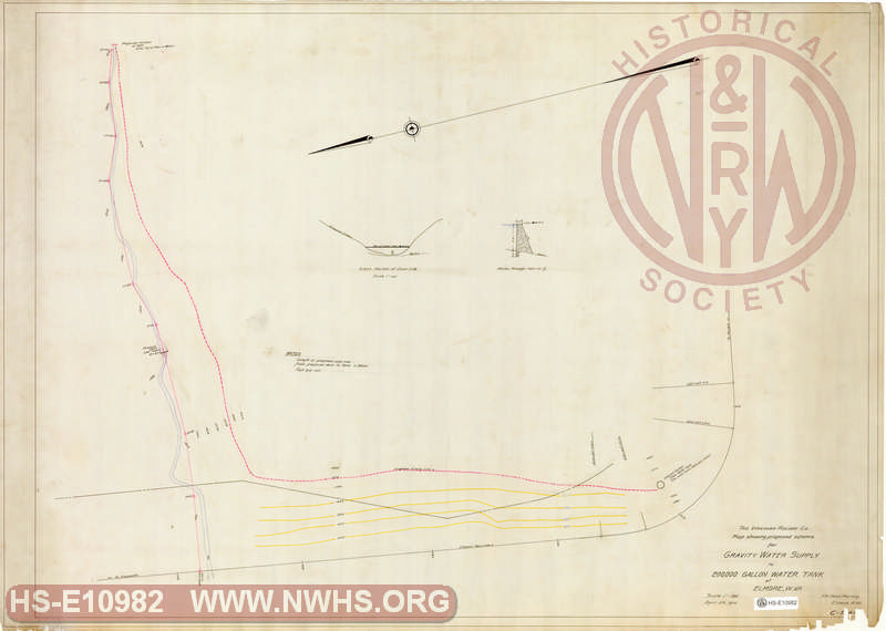 Virginian Railway, Map showing proposed scheme for Gravity Water Supply to 200,000 Gallon Water Tank at Elmore, W.Va.