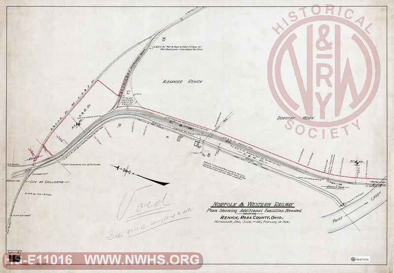 N&W Rwy Plan Showing Additional Facilities Needed at Renick, Ross County OH