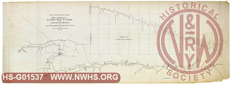 Map and Profile of Guyandot River Extension of the Widemouth Branch of the Flat Top Extension of the New River Division of the Norfolk & Western Railway Company