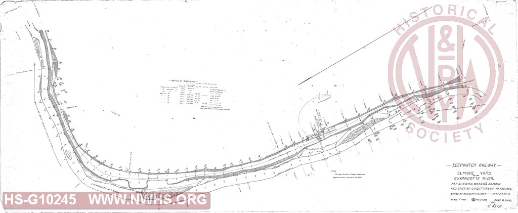 Deepwater Railway - Elmore Yard on the Guyandotte River, Map Showing Grading as Done and Existing Conditions on May 30, 1906.