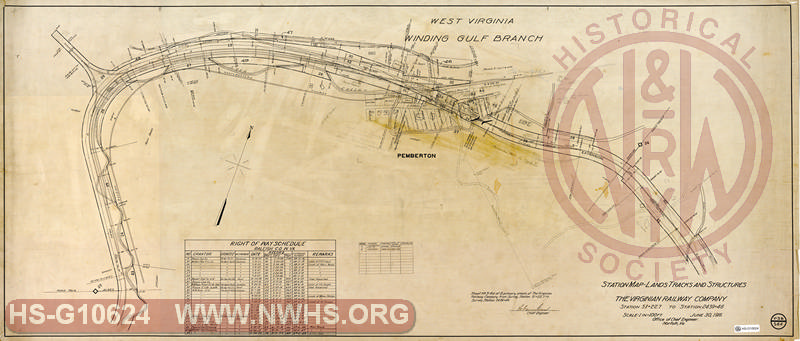 VGN Rwy, Station Map, Land, Track and Structures, Station 51+22.7 to Station 2439+46  (Pemberton WV, MP 23 to MP 24)