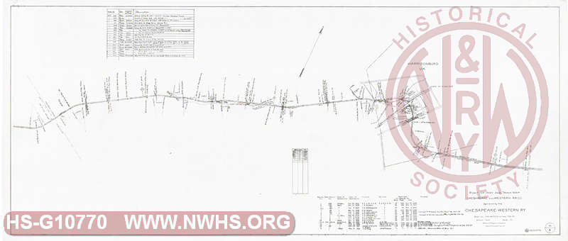 Right of Way and Track Map, Chesapeake and Western RR Co. operated by Chesapeake Western Ry.  Station 152+42 to Station 58+78