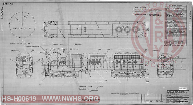 Locomotive Painting and Stenciling Commemoration of US Bicentennial, applies to EMD SD45, unit 1776