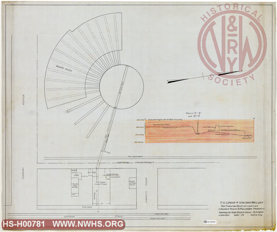 M.W. London vs Virginian Railway, Map showing Relative Location, Virginian Tracks to M.W. London Property, Roanoke Va. near Round House, MP 243.3