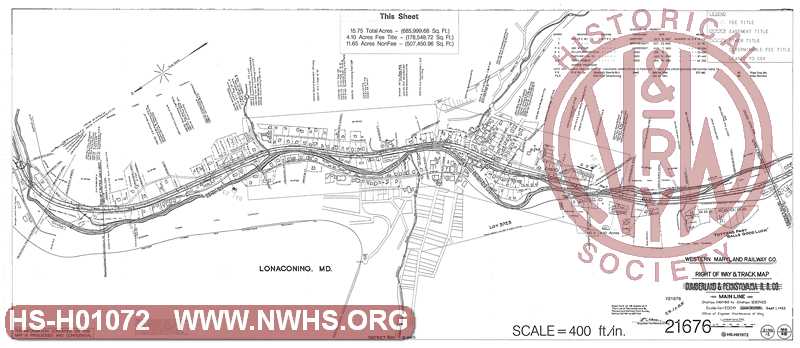 Western Maryland Railway, Right of Way and Track Map, Cumberland & Pennsylvania RR Co. (C&P Branch), Station 1161+60 to Station 1267+20