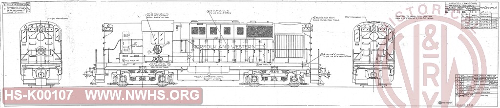 Painting Diagram, N&W RS11 308-324, 325-344, 345-364, 365-400