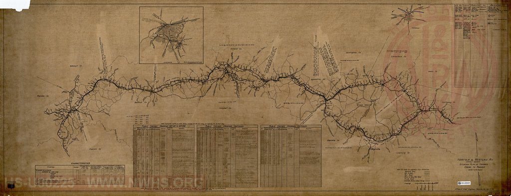 N&W Rwy, Norfolk Division, Situation Plan of Highways, Crewe to Roanoke..