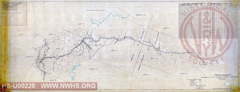 N&W Rwy, Norfolk Division - Durham District, Situation Plan of Highways, Lynchburg to Durham