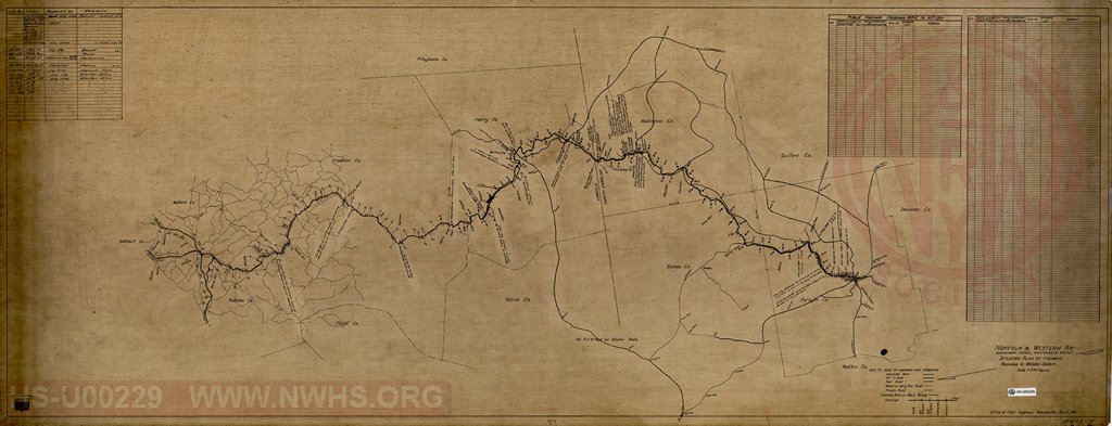 N&W Rwy, Shenandoah Division - Winston-Salem District, Situation Plan of Highways, Roanoke to Winston-Salem