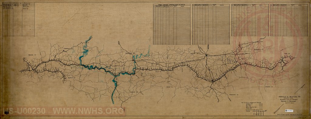 N&W Rwy, Shenandoah Division, Situation Plan of Highways, Roanoke to Shenandoah