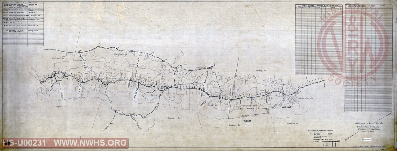 N&W Rwy, Shenandoah Division, Situation Plan of Highways, Shenandoah to Hagerstown