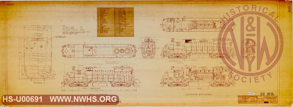 Locomotive Outline - Clearance and General Arrangement (for N&W GP35s 200-239, 1302-1308, 2910 [ex-NKP 910])