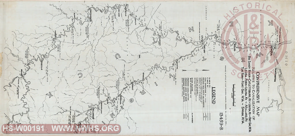 Comprehensive Map Relative to Canalization of Big Sandy River, Levisa Fork and Tug Forks between Catlettsburg, KY and Millard KY and Sprigg WV