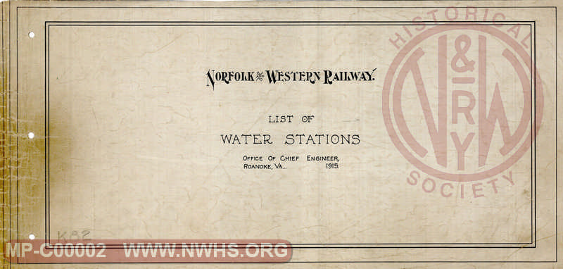 N&W Rwy, List of Water Stations, 1915