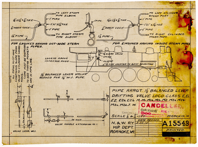 Pipe Arrangement 1 1/2" Balanced Lever Drifting Valve, Loco Class E, E1, E2, E2a, E2b, M, M1, M2, M2a, M2b, M2c, M2d, J, W