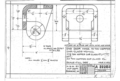 End Door Hinge, 70 Ton Hopper Car, Class HU, HUa, 57 1/2 Ton Hopper Car Class HA, HB, HE, 55 Ton Hopper Car Class HL