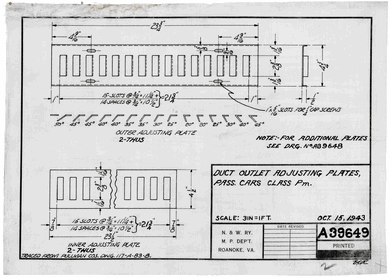 Duct Outlet Adjusting Plates, Passenger Cars Class Pm