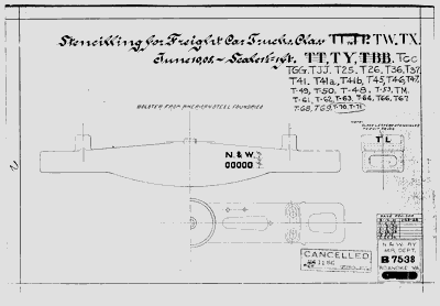 Stencilling for Freight Car Trucks Class TW, TX, TY, TCC, TGG, TJJ, T25, T26, T36, T37, T41, T41A, T41B, T45, T46, T47, T49, T50, T48, T53, TM, T61, T62, T63, T64, T66, T67, T68, T69, T70, T71