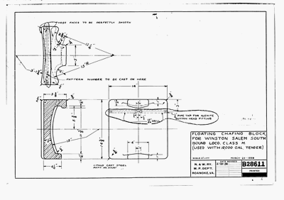 Floating Chafing Block for Winston Salem Southbound Loco Class M (Used with 10000 Gal Tenders)