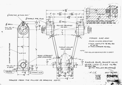 Radius Bar, Baker Valve Gear, Loco. Class Y6, Y6a, K2, K2a, Y6b  (with Roller Bearings)