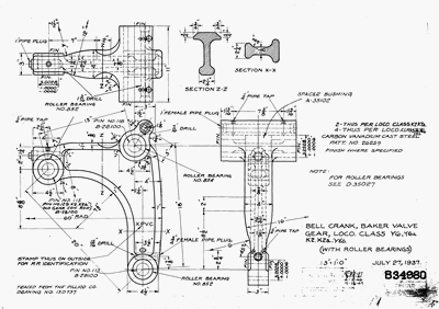 Bell Crank, Baker Valve Gear, Loco. Class Y6, Y6a, K2, K2a, Y6b (w/Roller bearings)